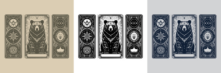 symmetrical bear vector playing card tattoo design
