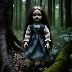 Naklejka premium Spooky Doll in the Woods