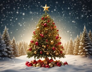 Magical Christmas Tree in Snowy Winter Forest