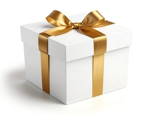 Fototapeta premium White Gift Box with Gold Ribbon