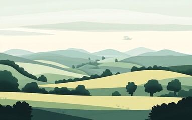 flat landscape with rolling hills in soft colors