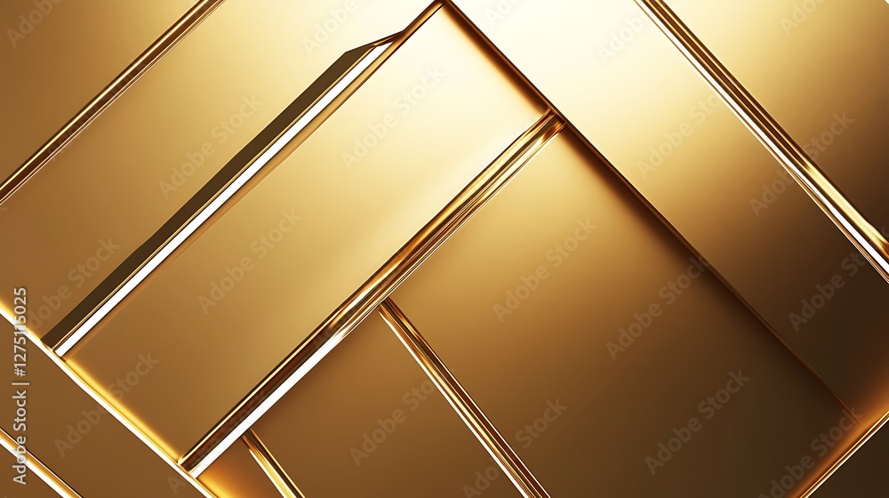 Poster a close-up view of shiny golden geometric shapes overlapping each other, creating a rich and luxurio