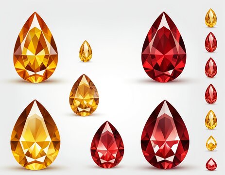 Collection of Red and Yellow Pear-Shaped Gemstones