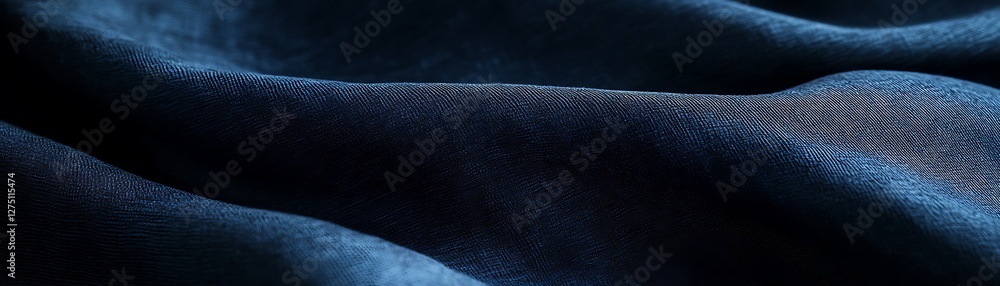 Poster a close-up view of soft, flowing fabric in deep shades of blue, creating a serene and elegant backgr