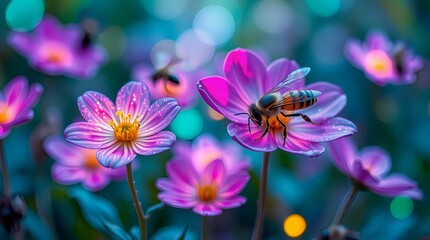 Fototapeta premium Honeybee on Purple Flower Macro Photography