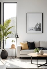 Modern Minimalist Living Room Interior with Coastal View