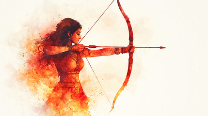 Watercolor poster illustration for dussehra with bow and arrow