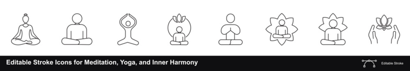 Editable Stroke Icons for Meditation, Yoga, and Inner Harmony