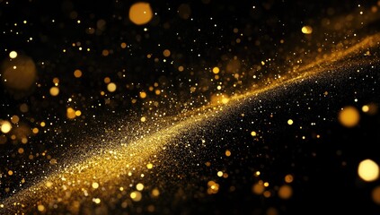 Naklejka premium Golden Glitter Particles Flowing on Dark Background