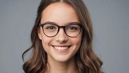 Obraz premium Portrait of a Smiling Young Woman Wearing Glasses