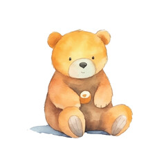 watercolors Cute bear confused illustration 