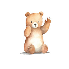 watercolors Cute bear sitting and waving hand illustration 
