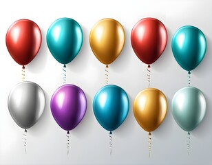 Colorful Shiny Balloons with Ribbons
