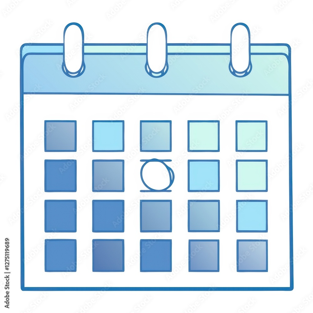 Poster a simple blue calendar icon featuring a grid layout with a highlighted circle, indicating a specific