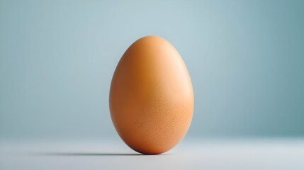 A solitary brown egg displayed against a subtle blue background, highlighting its smooth texture and natural form.
