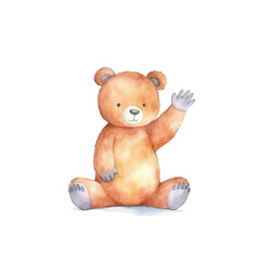 watercolors Cute bear sitting and waving hand illustration 