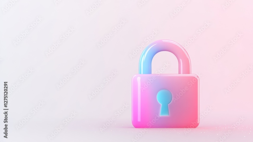 Poster a colorful 3d padlock with a keyhole, set against a soft gradient background, symbolizing security a