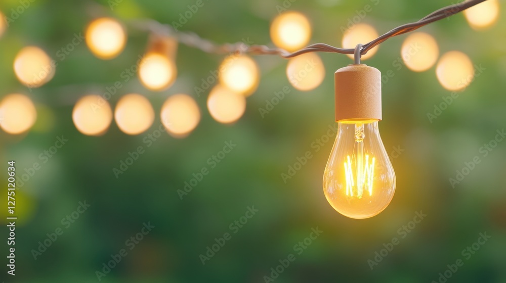 Poster a glowing light bulb hangs from a string, surrounded by softly blurred warm lights, creating a cozy 