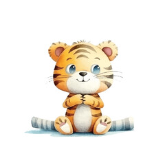 watercolors Cute tiger stretching illustration 