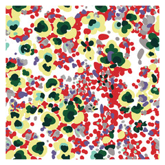 A lively and colorful repeat print pattern featuring a multitude of hues arranged in an intricate design.