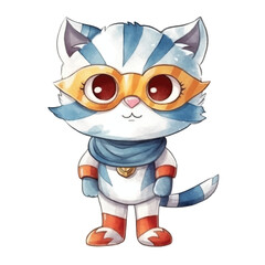 watercolors Cute tiger super hero illustration 