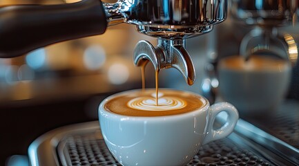 Latte art pouring from espresso machine in cafe (1)