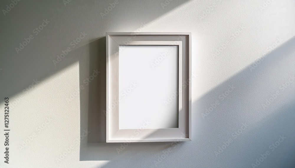Poster minimal empty vertical white frame on white wall with window light modern artistic void amidst lumin