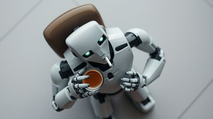 A Futuristic Robot Enjoying a Moment of Relaxation with Coffee and a Cigarette
