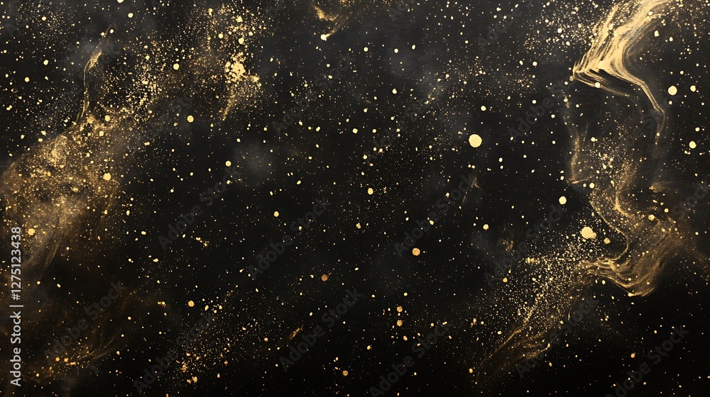 Poster a mesmerizing abstract background featuring golden particles and swirling textures against a deep bl