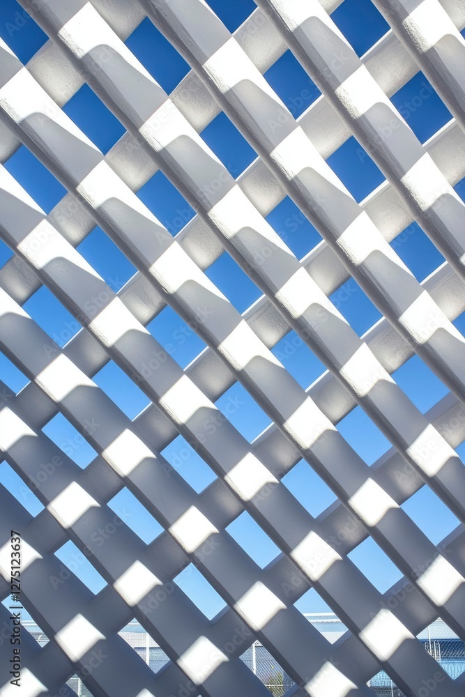 Poster abstract architectural facade with dynamic pattern against blue sky for graphic use