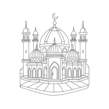 outlined mosque building with crescent moon clip art preview