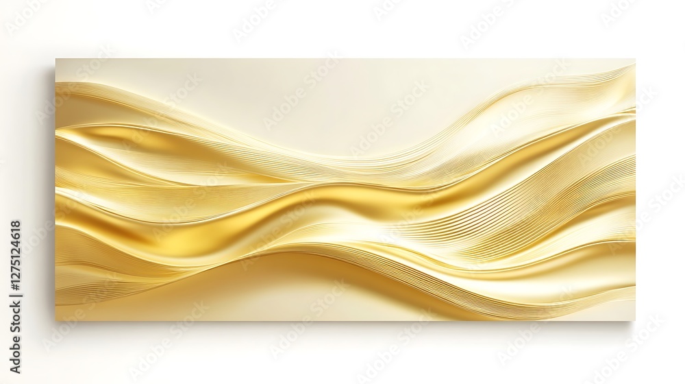 Poster a mesmerizing abstract design featuring elegant golden waves flowing across a smooth surface, creati