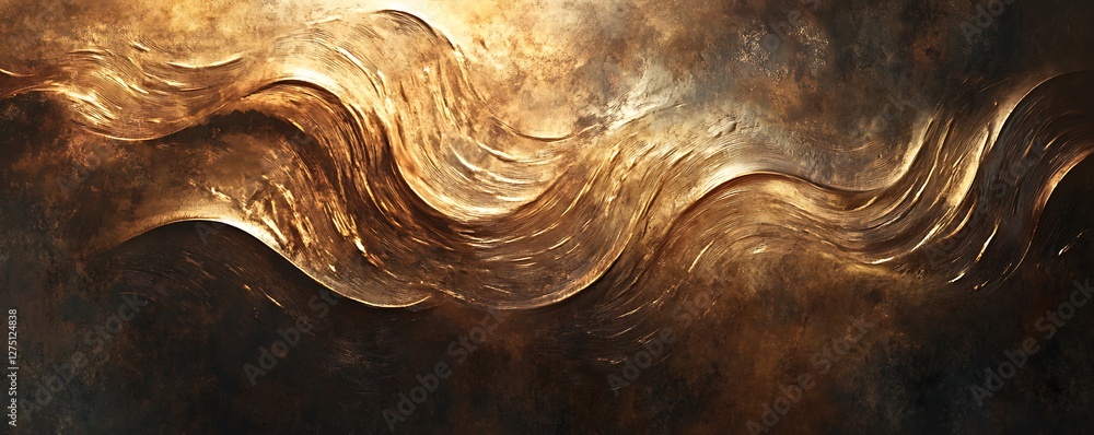 Poster a mesmerizing abstract design featuring flowing lines in shades of gold and brown, creating a sense 