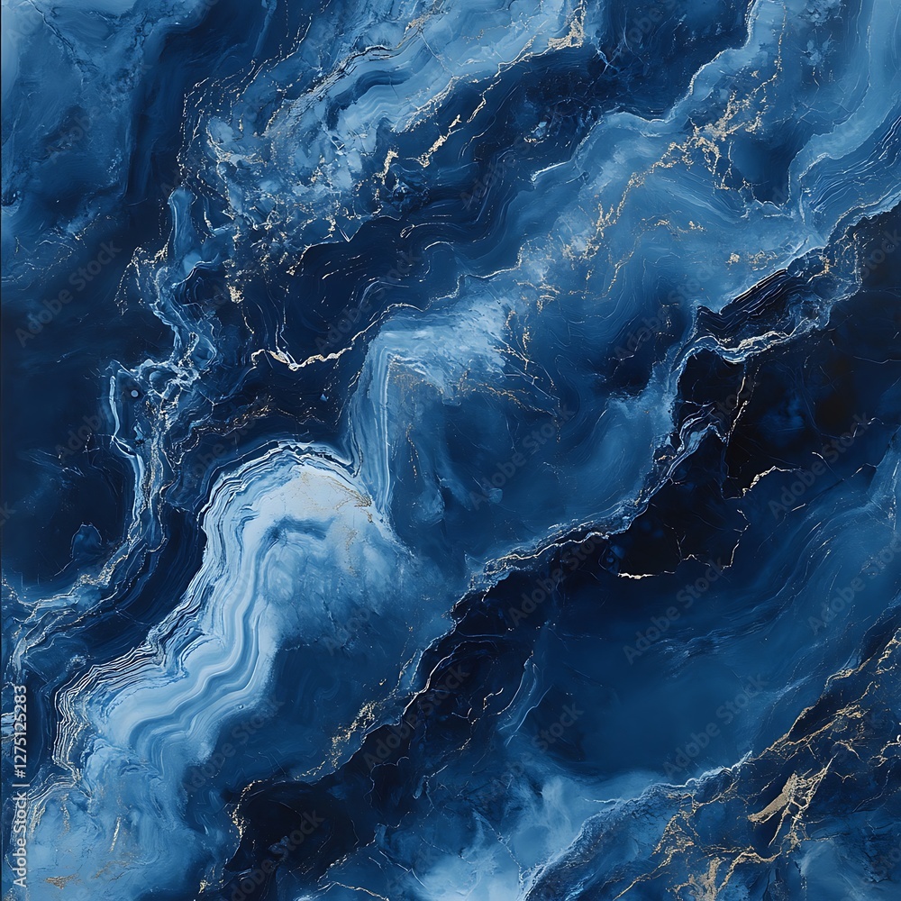 Poster a mesmerizing abstract image featuring deep blue and gold swirls that create a stunning visual effec