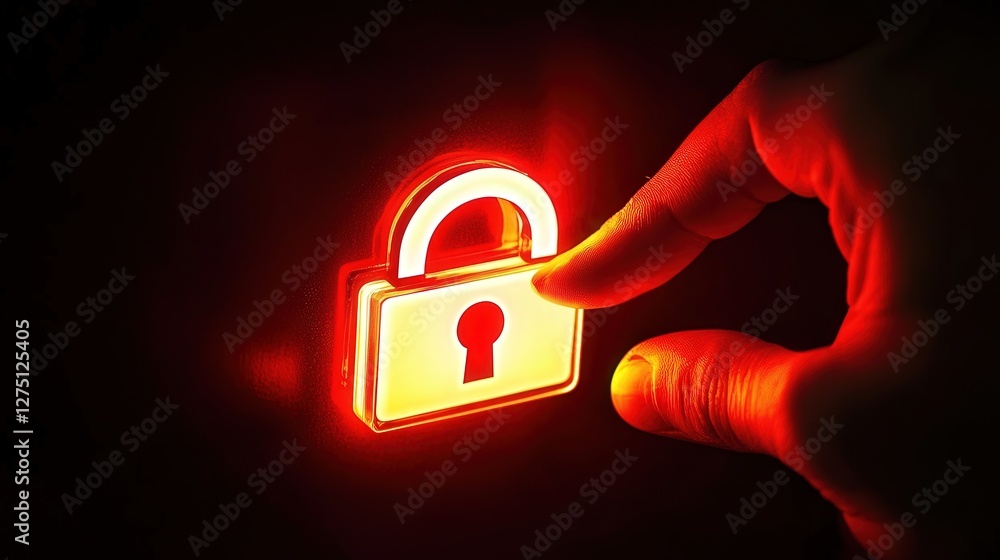Aufkleber featuring a glowing lock icon, with a hand selecting it to enable encryption.