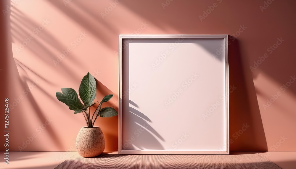 Poster minimal pastel picture frame mockup on soft pastel flooring with subtle shadow, illuminating an eleg