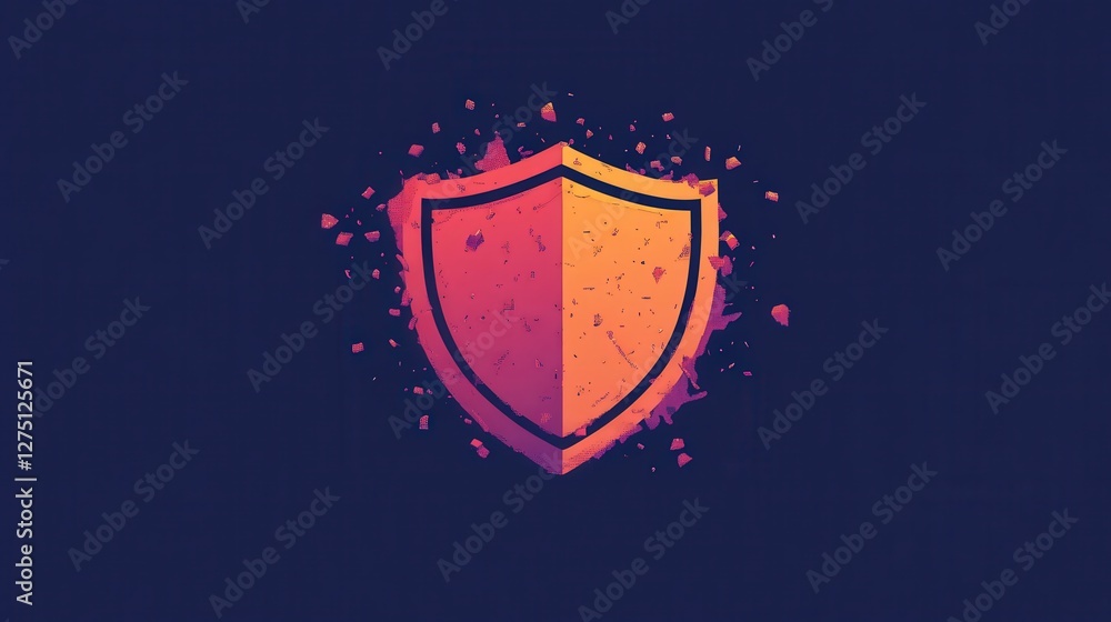 Poster cybersecurity shield icon battling against incoming ransomware malware, symbolizing data protection 