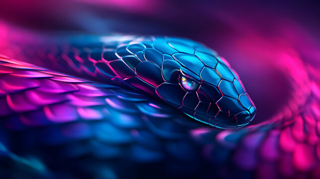 A vibrant close-up of a colorful snake showcasing intricate scales in neon hues, perfect for wildlife and nature themes.