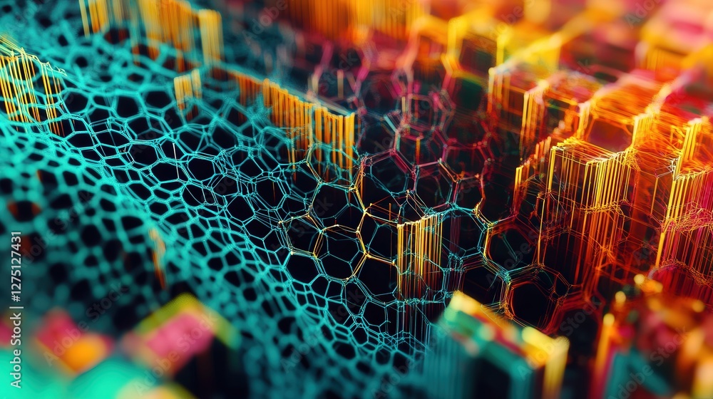 Poster hexagonal grid illustrating human social networking, depicting the flow of communication and interac