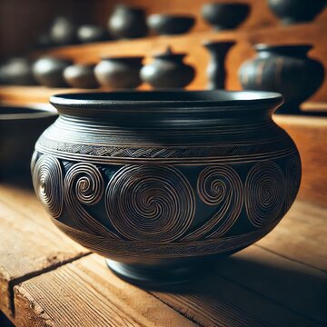 Etruscan Bucchero Pottery Black ceramic ware with a glossy finis