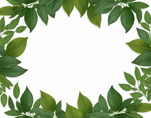 Fototapeta premium Lush Green Leaves Frame, White Background