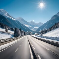 Scenic Winter Highway Through the Alps