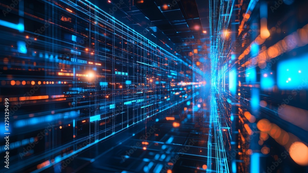 Poster abstract digital data stream corridor visualization