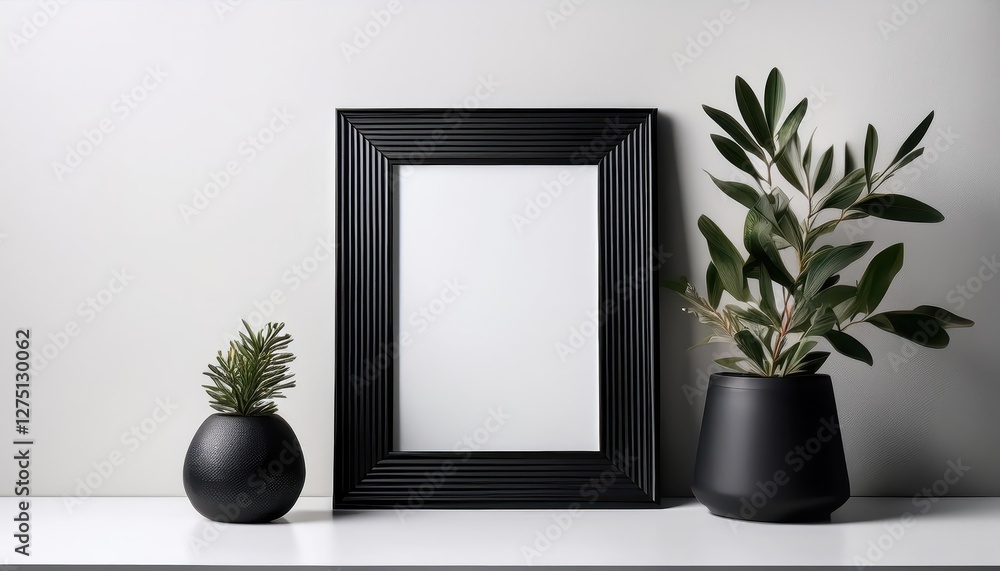 Poster minimalist black frame mockup on white background elegant and timeless design element against pure b