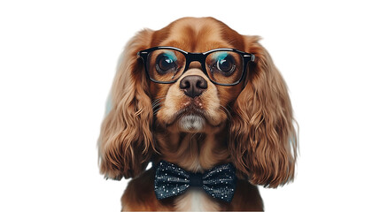 Studious dog wearing glasses and bowtie
