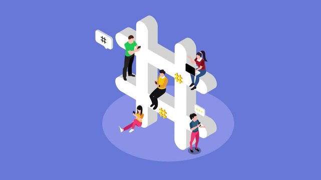 Social Media and Networking Concept with Hashtag Symbol 3d animation cartoon