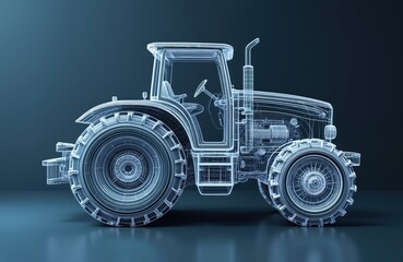 3d wireframe blueprint of truck, tractor. Polygon plan, technical schematic. Geometric graphic industry, engineering vehicle transport engine detail side draft drawing outline.