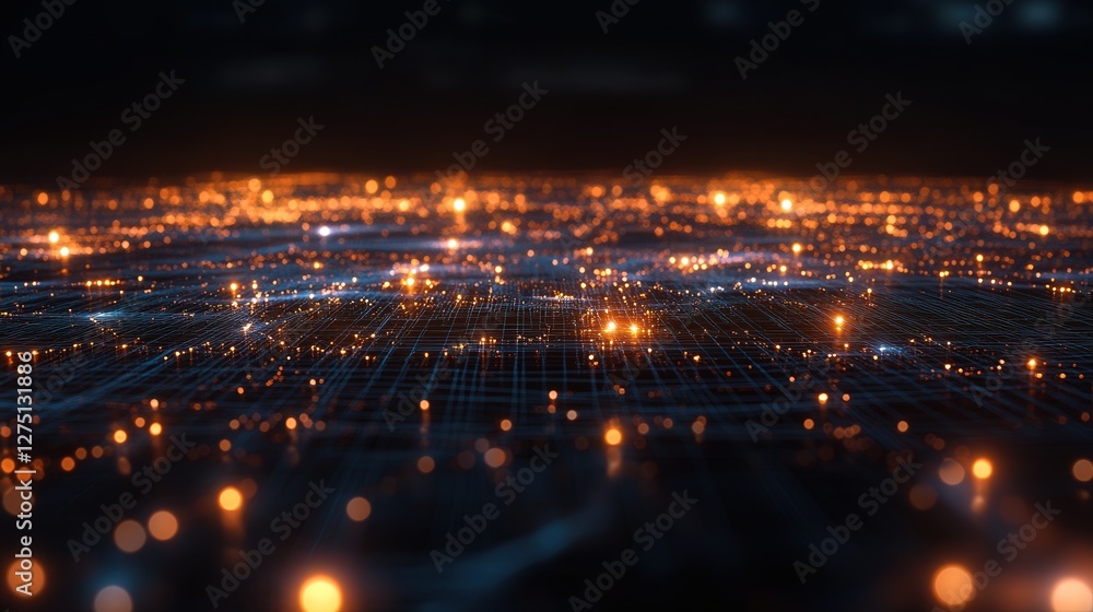 Poster digital world map with interconnected glowing nodes, representing global business expansion and netw