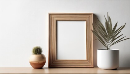 StrippedDown Simplicity A Minimalist Wooden Frame Illuminated Against a Crisp White Background, Perfect for Modern Art and Design Enthusiasts Seeking Clean Lines and Bold Geometry.
