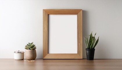 Minimalistic Elegance A StrippedDown Wooden Frame Stands Out Against a Pristine White Backdrop, Exuding Clean Lines and Sophisticated Simplicity in an Artistic Space.